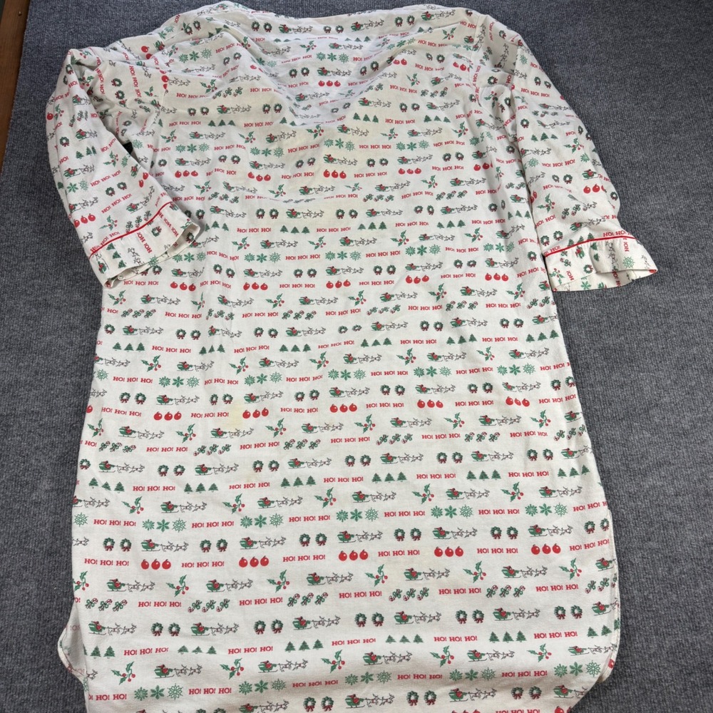 Vintage Oscar de la Renta Christmas Flannel Nightgown White Red L Grandmacore - Picture 8 of 9
